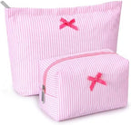 Huhumy 2 Pcs Makeup Bag Set for Women, Bow Stripe by Huhumy