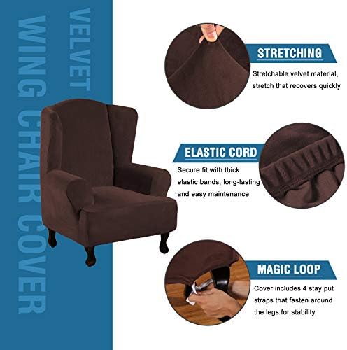 H.VERSAILTEX Wingback Chair Covers Velvet Plush Wing Chair Slipcover 1 Piece - Image 2