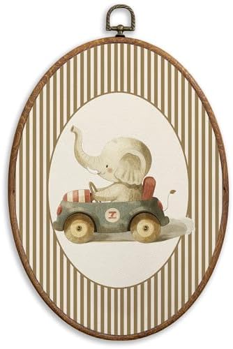 SONMYSULIL Vintage Car Elephant Nursery Wall Art Decor, Animal Nursery Oval by Unknown