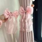 2 Pack French Silky Bow Curtain Tiebacks, Elegant Lace Ribbon - Image 2