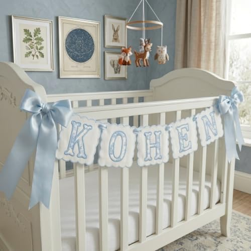Custom Embroidered Baby Banner, Personalized Baby Name Banner, Scallopped Bow - Image 5