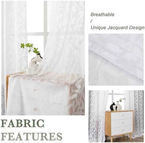 Lecloud Leia White Sheer Curtains 84 Inches Long 2 Panels, Airy Voile Jacquard - Image 7