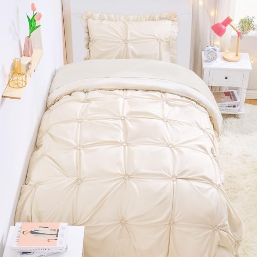 Twin Comforter Set for Girls, Boho Pintuck Bedding Comforter Sets, 4 Pieces - Image 4