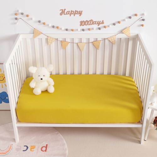 NTBAY Mini Crib Muslin Fitted Sheets, 2 Pack, 24 x 38, Ginger Yellow - Image 5