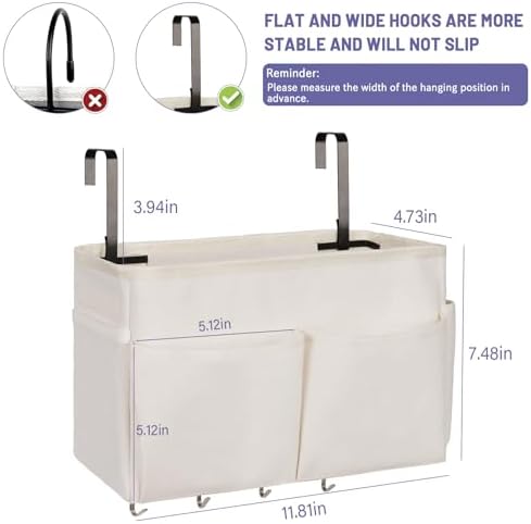 Bedside Caddy Organizer 5 Pockets 4 Hooks Bunk Bed 2Pack White - Image 2
