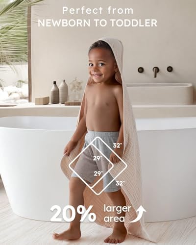 Yoofoss Hooded Baby Bath Towels 2 Pack 100% Muslin Organic Cotton - Image 3
