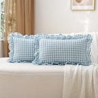 2 Pack Light Blue Gingham Lumbar Throw Pillow Shams 12''x20'' by KMASANIJI