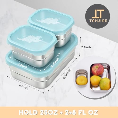 Tanjiae 3 CUP+1 CUP Stainless Steel Lunch Snack Containers Set | Leak Proof 304 - Image 2