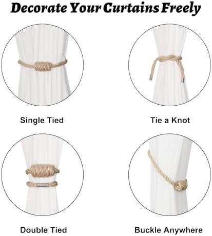 BEL AVENIR Magnetic Jute Curtain Tiebacks 2 Pack Hand-Woven Curtain Ties - Image 3