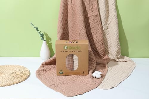 Muslin Hooded Baby Towels, 2 Pack, Light Bean Paste, 32x32 Inch - Image 3