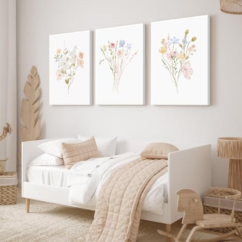 Nursery Wildflower Wall Art Girl Flower Canvas Wall Decor Floral Nursery Art - Image 6