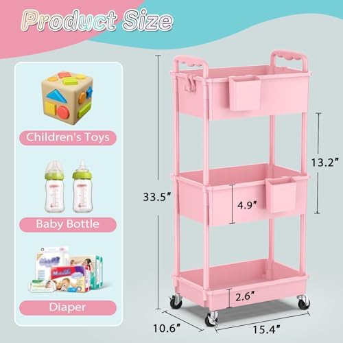 SUNALLY Baby Diaper Caddy Cart, 3 Tier Rolling Diaper Cart - Image 2