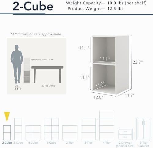 Homes: Inside + Out Apexa 2-Cube Storage Organizer Shelves, Stackable Wood - Image 3
