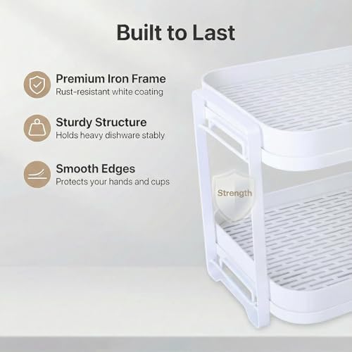 2-Tier Cup Drying Rack with Removable Drainboard, Rust-Proof Iron Mug Organizer - Image 6