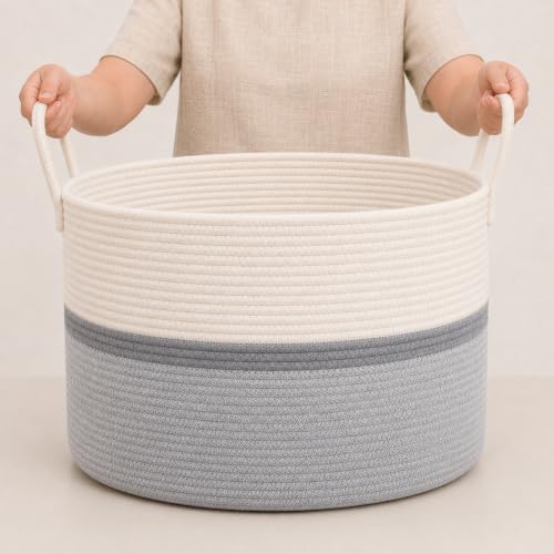 OrganiHaus Round Toy Basket & Blanket Basket, Cotton Rope 20x13" by OrganiHaus