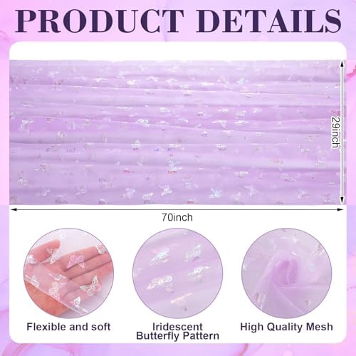 4 Pcs Iridescent Butterfly Table Runner Purple Glitter - Image 3