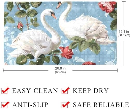 Bathtub Mat Non Slip 26.8x15.1In, Swans Roses Bath Mat - Image 4