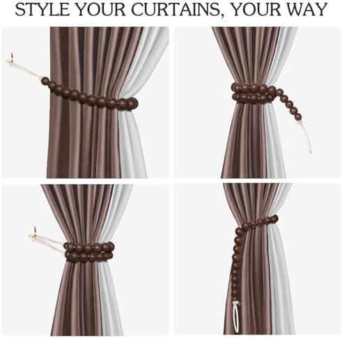 Hion 4 Pcs Boho Curtain Tiebacks, Wood Beads Curtain Holdbacks, Outdoor - Image 4