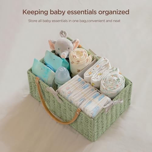 HBlife Large Baby Diaper Caddy Organizer Green, Paper Rope Storage Baskets - Image 3