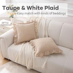 2 Pack Taupe White Gingham Ruffle Throw Pillow Covers 18''x18'' - Image 2