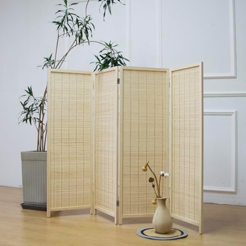 Furnnylane 4 Panel Short Room Divider Screen, Small Bamboo Panel Divider by Furnnylane