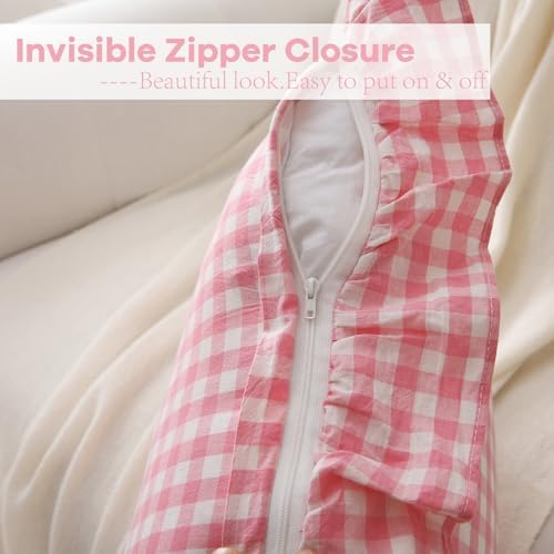 2 Pack Coral Pink Gingham Ruffle Throw Pillow Covers 18''x18'' - Image 4