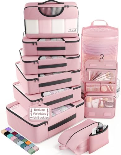 Veken 10 Set Packing Cubes for Travel Essentials, Anti-Wrinkle Buckled Suitcase by Veken
