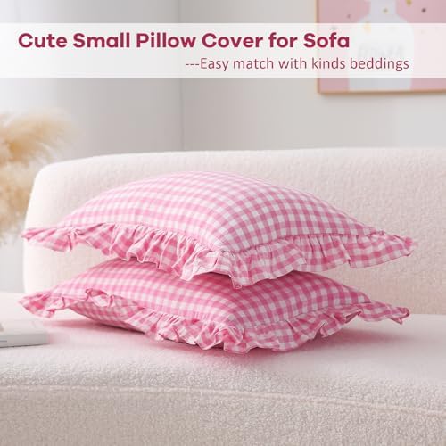2 Pack Pink Gingham Lumbar Throw Pillow Shams 12''x20'' - Image 3