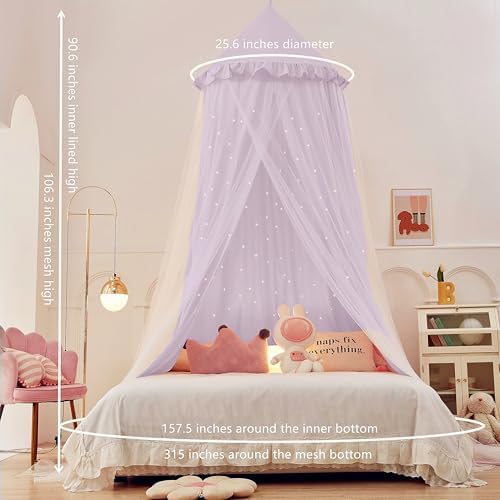 Princess Bed Canopy for Girls, Double Layer Canopy Fits Twin/Full Bed - Image 4