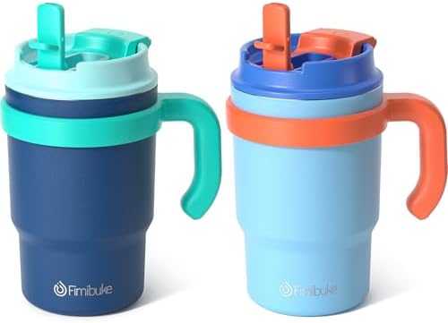 16oz Kids Insulated Tumbler w/Handle, 2 Pack Kids Toddler Water Bottle Cup by Fimibuke