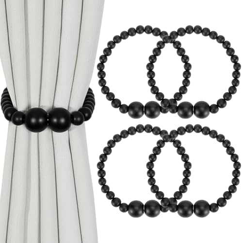 KLOGTSIND Magnetic Curtain Tiebacks, 4 Pack Wood Bead Curtain Holdbacks by KLOGTSINDDirect