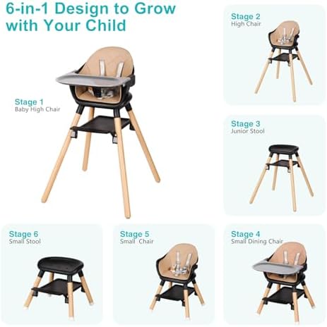 High Chair, 6 in 1 Convertible High Chairs - Image 2