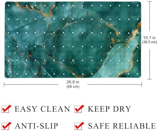 Bathtub Mat Non Slip 26.8x15.1 Inch, Emerald Marble Gold Veins Shower Mat - Image 4