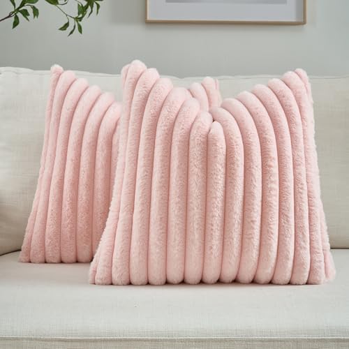 FUTEI Pack of 2 Faux Fur Throw Pillow Covers 18x18 Inch by FUTEI