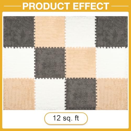 ZENOWICK 12 Pcs Plush Interlocking Carpet Tiles, Puzzle Play Mats - Image 4