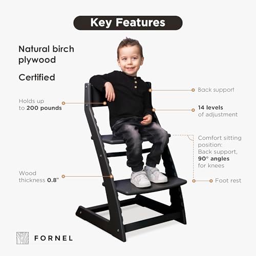 FORNEL Modern Black Wooden High Chair | Adjustable Grow-with-Me Toddler Seat - Image 3
