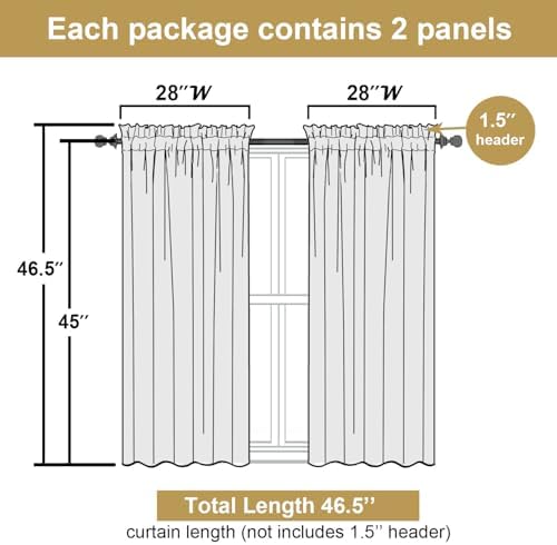 Lecloud Leia Navy Blue Sheer Curtains 45 Inch Length 2 Pcs, Dual Rod Pocket - Image 3