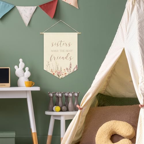 Girls Room Decor, Sisters Make the Best Friends Linen Canvas Banner, Wildflower - Image 6