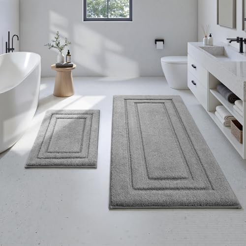 HOMEIDEAS Bathroom Rugs Sets 2 Piece, Soft Extra Long Bath Mat Grey by HOMEIDEAS
