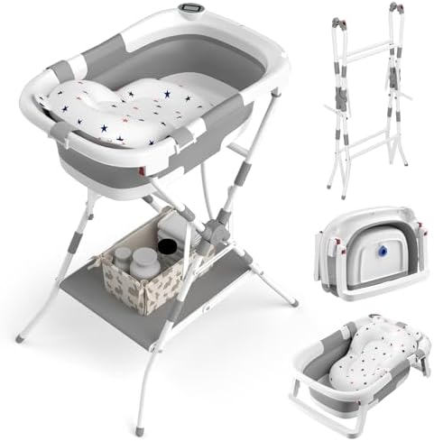Baby Bathtub with Stand, 2-in-1 Collapsible Bath Tubs by BALLABALEIN