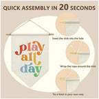 Play All Day Wall Hanging Banner, Boho Kids Playroom Decor - Image 6