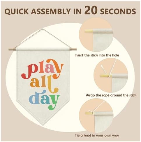 Play All Day Wall Hanging Banner, Boho Kids Playroom Decor - Image 6