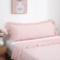 Blush White Gingham Ruffle Body Pillow Cover 20"x54" by KMASANIJI