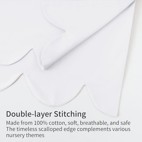 100% Cotton Scallop Edge Crib Bed Skirt, 4-Sided Soft Breathable Cotton Bedding - Image 3