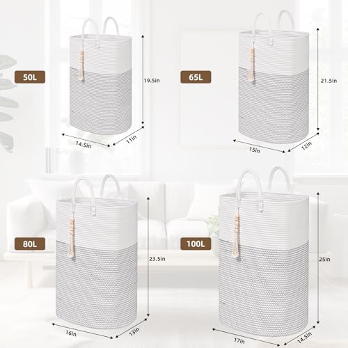 Woven Laundry Basket for Clothes, 65L Large Rectangle Laundry Hampers, Nursery - Image 3