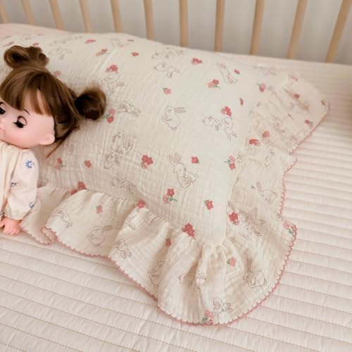 BuLuTu Muslin Small Pillowcase for Toddlers, Flower Rabbit Print - Image 5