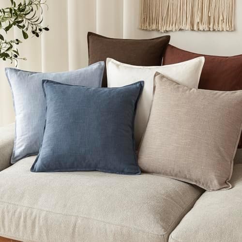 Foindtower Linen Solid Decorative Throw Pillow Covers 18x18 Inch Sky Blue - Image 7