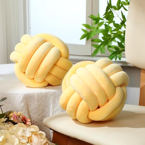 Namalu 7.87 Inches 2 Pcs Knot Pillow Decorative Throw Pillow, Light Yellow - Image 4