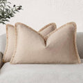 Foindtower Boho Linen Fringe Lumbar Throw Pillow Covers 12×20 Tan Beige by Foindtower