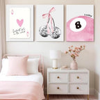 JBZZD Pink Coquette Canvas Wall Art Set of 3 Trendy Preppy Disco 8 Ball Cherry - Image 5